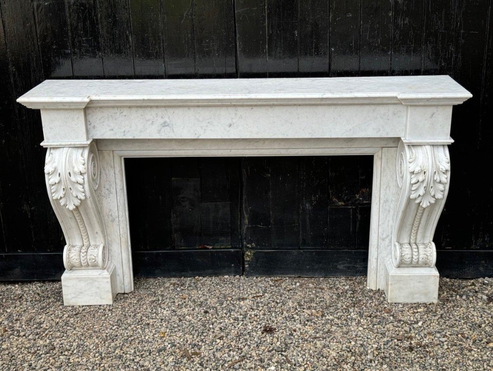 Napoleon III Style White Marble Fireplace Mantel
