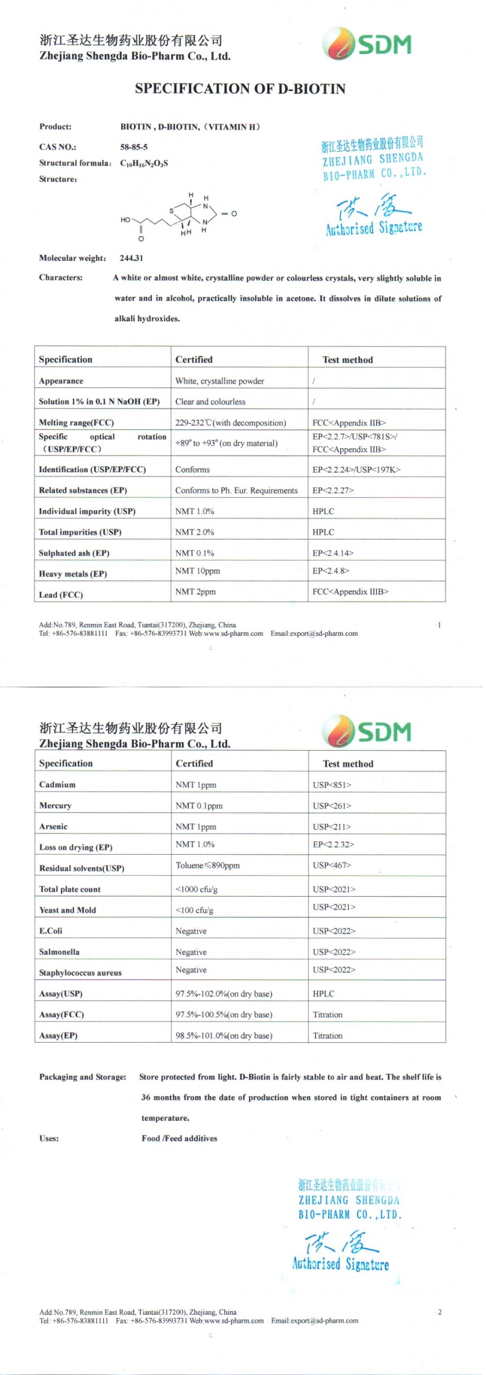 Specification of biotin