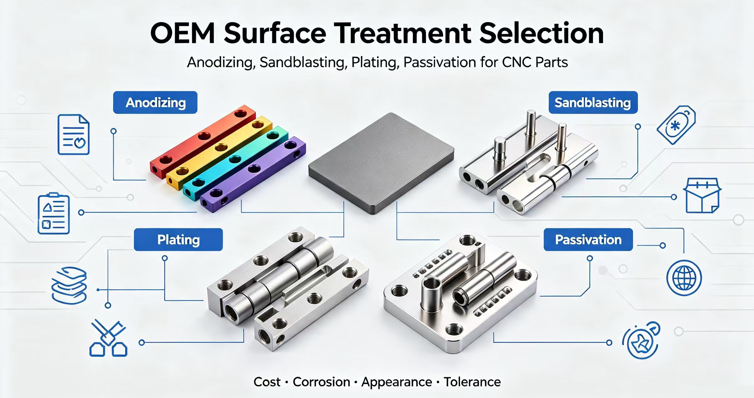 How to Choose Surface Treatments for CNC Parts? A Procurement Comparison Guide for Anodizing, Sandblasting, Electroplating, and Passivation