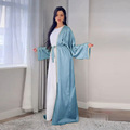 فروش داغ طرح جدید لباس زنانه مسلمان عبایی بلند ابریشمی بژ ژاکت کش باف کیمونو ابایا برای زنان مسلمان1