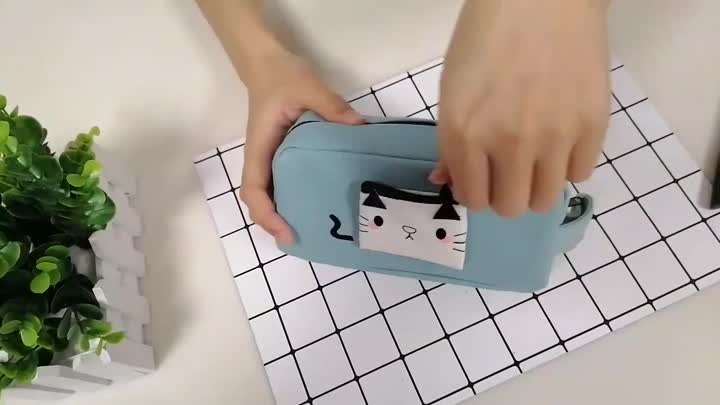 Saco de lápis de lona estilo gato de desenho animado personalizado