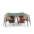 Modern Luxury Red Boucle Dining Chairs with Walnut Wood Marble Top Dining Table1