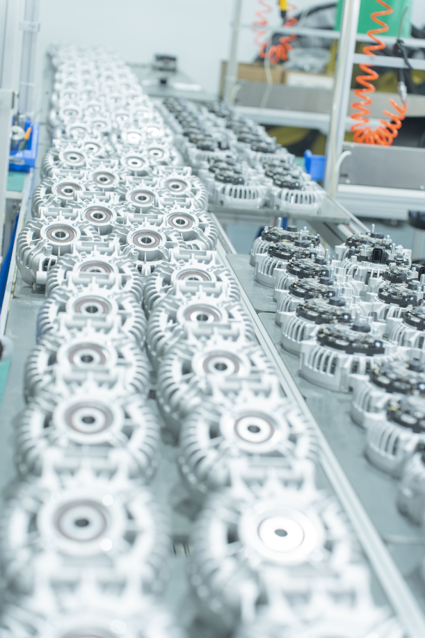 Auto Generator Housings on Assembly Line
