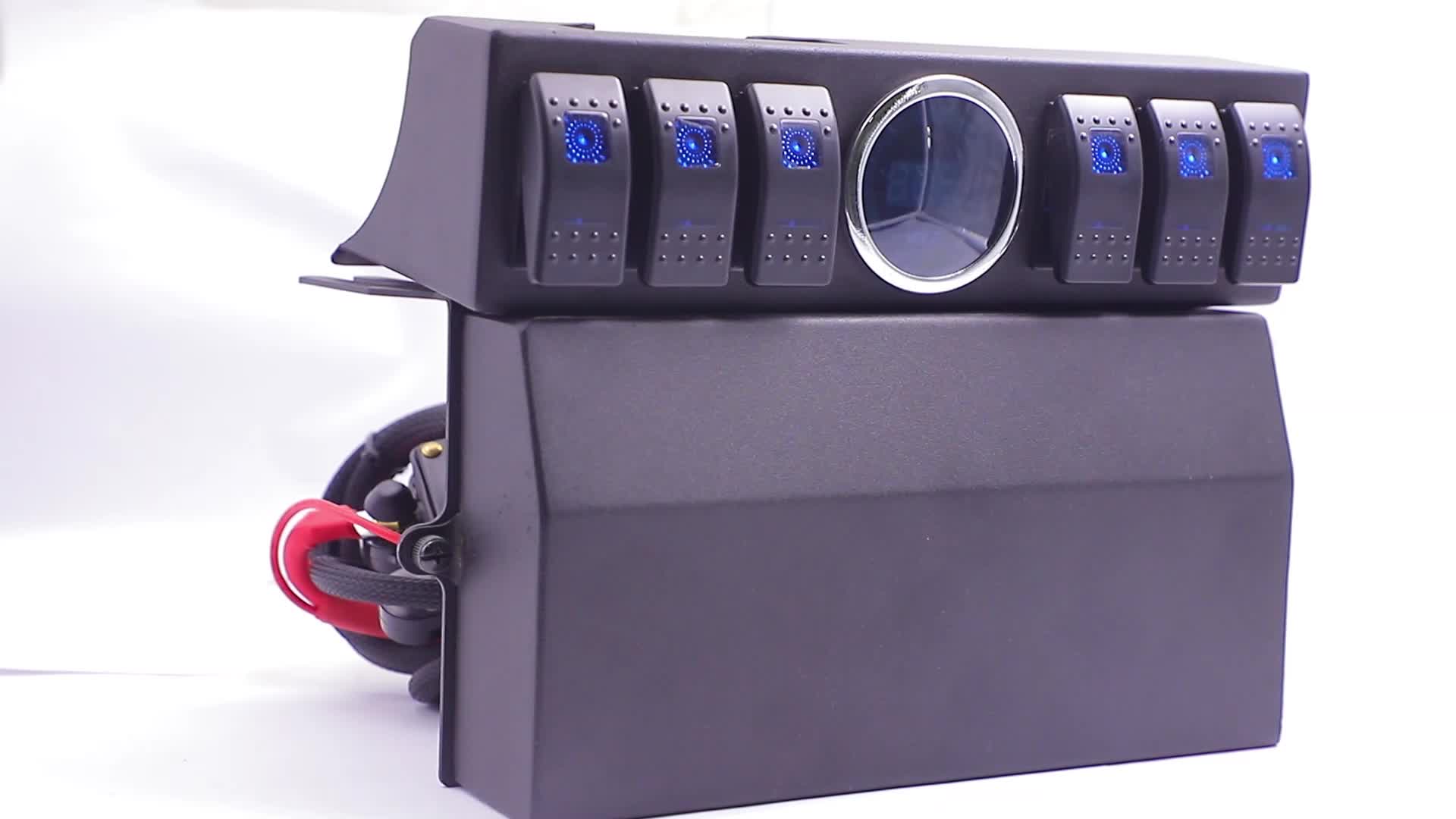 6 Panel de interruptor de pandillas con soporte y voltímetro para auto carro1