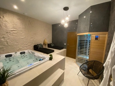 Private residential backyard spa setup
