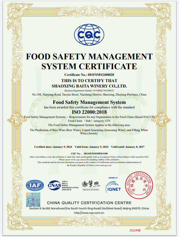 FOOD SAFETY MANAGEMENTSYSTEM CERTIFICATE