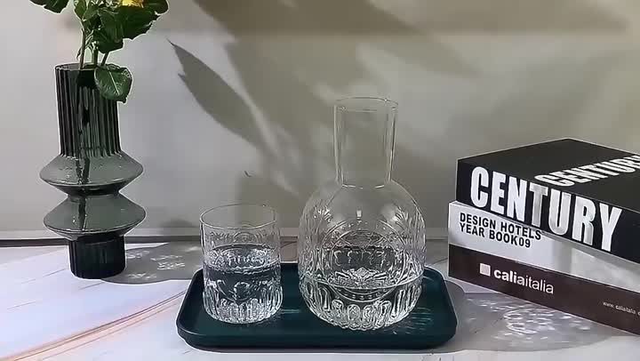 Stocked embossed glass Bedside Water Carafe Set