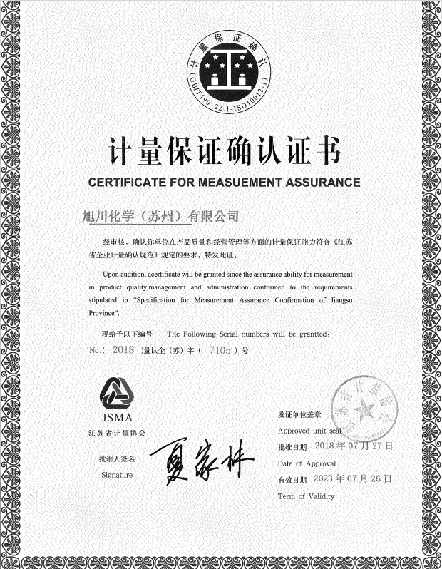 Measurement Guarantee Confirmation Certificate