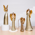 Champagne-Colored Angel Statues with Resin Gold Wings: Praying Cherubs as Religious Protection Ornaments1