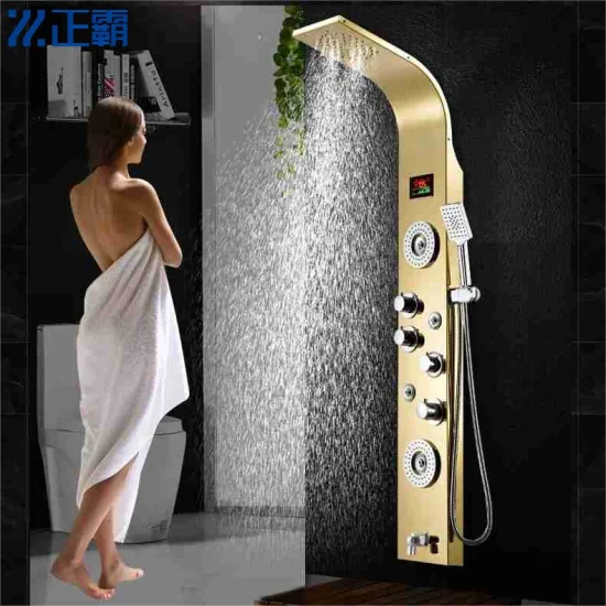 8062 Modern Multifunctional Wall Mount Gold 304 Stainless Steel Bathroom Shower Panel1