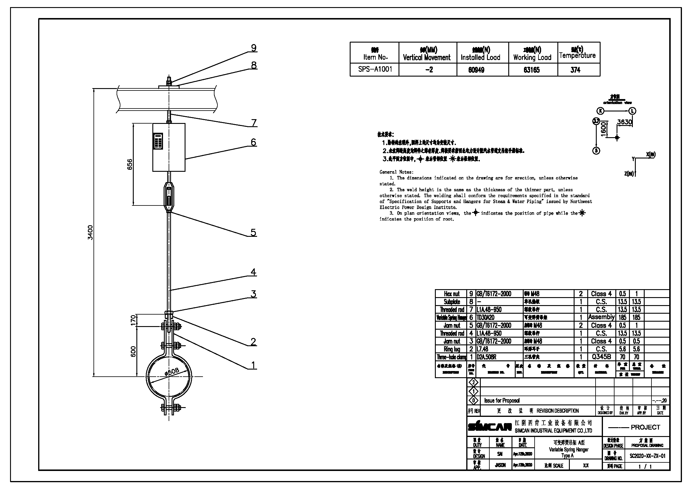 Type A Variable Spring support and Hanger