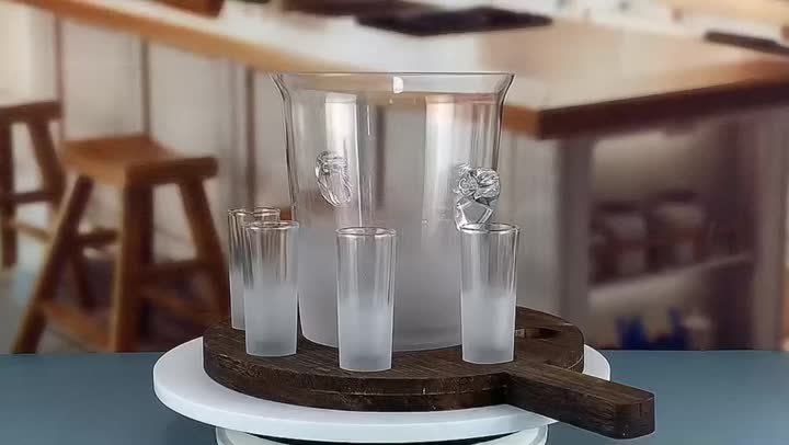 Tray Set of 8 Shot Glasses Ice Bucket