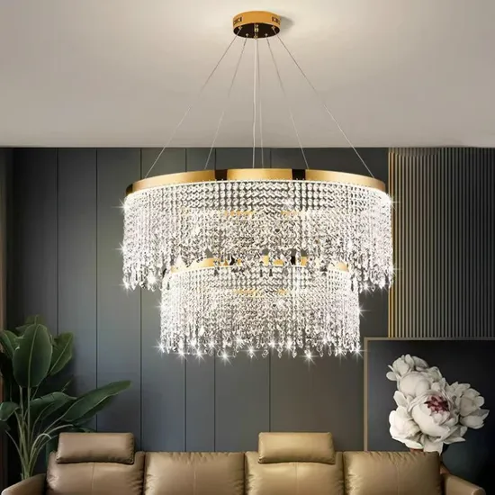 Luz colgante de cristal de oro lujoso para bodas elegantes1