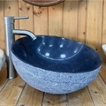 Hand-Carved Dark Grey Marble Washbasin - High-End Litchi Finish Indoor Sink1