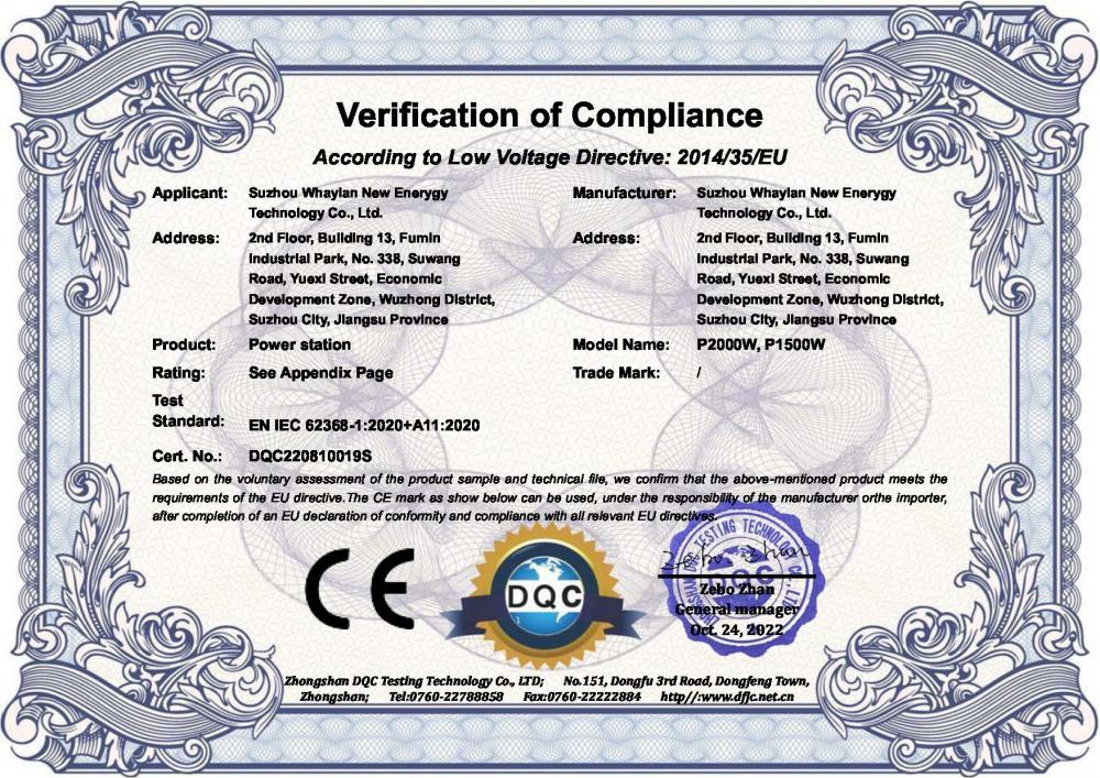 CE certificate for power station