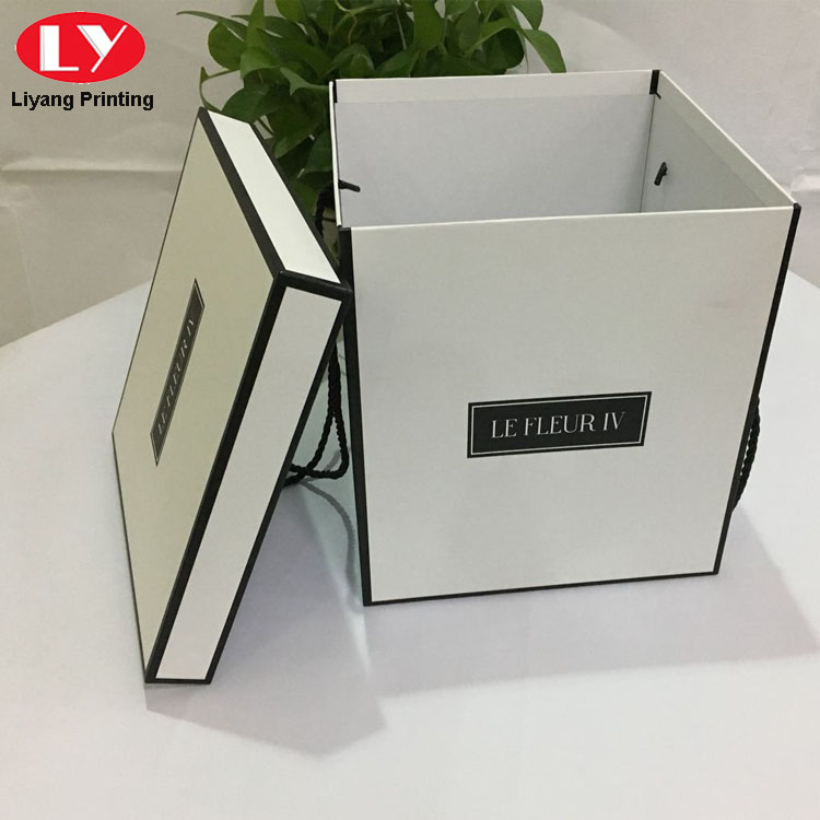 Custom Printed Luxury Square Paper Flower Box with Rope Handle