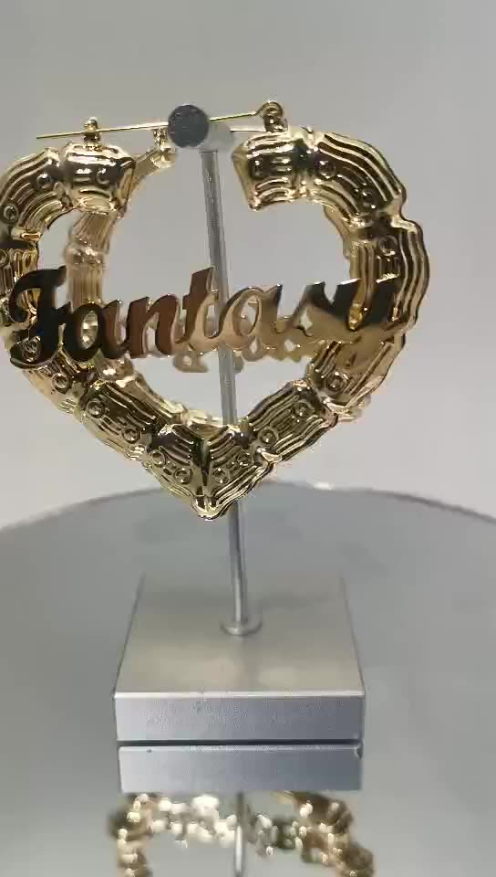 Hot sales fashionable heart shape big bamboo hoop earrings stainless steel1