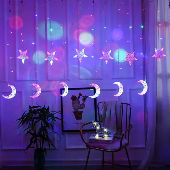 Luces de cortina LED de estrella y luna mágica para decoración del hogar1