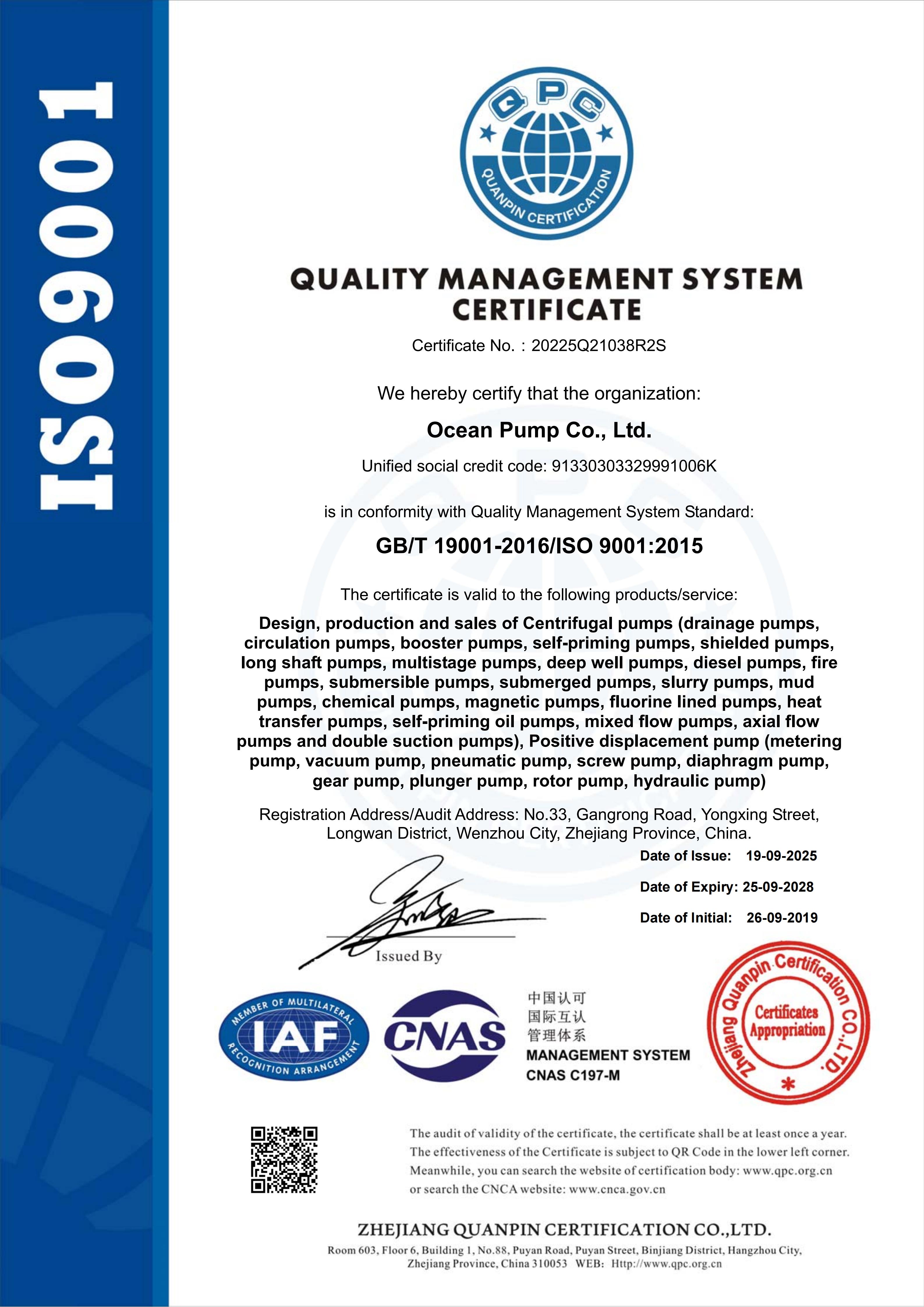 Quality Management System Certification