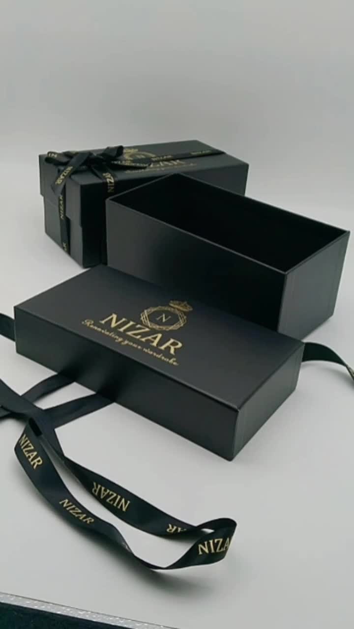 Custom gold logo black box ribbon