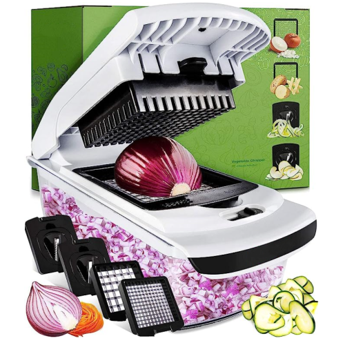 Chopper ผัก - Chopper อาหารโปร - เครื่องตัด Dicer Slicer - (4 ใน 1, White)