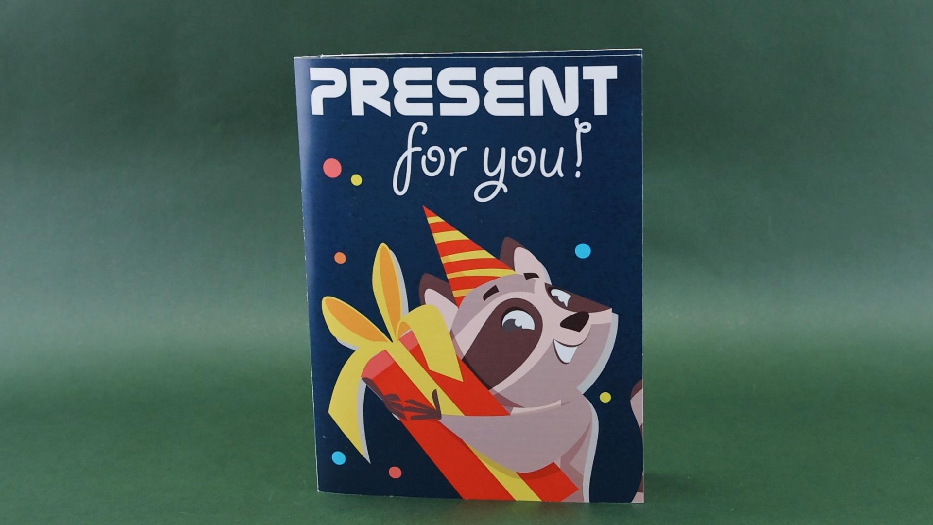 Biglietto d'auguri pop-up con procione con movimento musicale