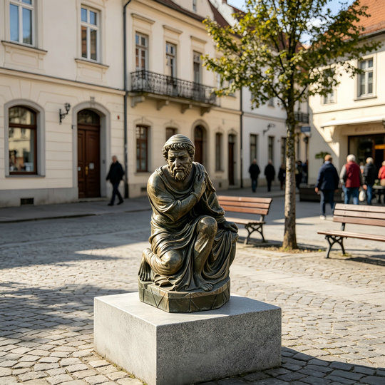 monk-statuette-town-square-street-scene