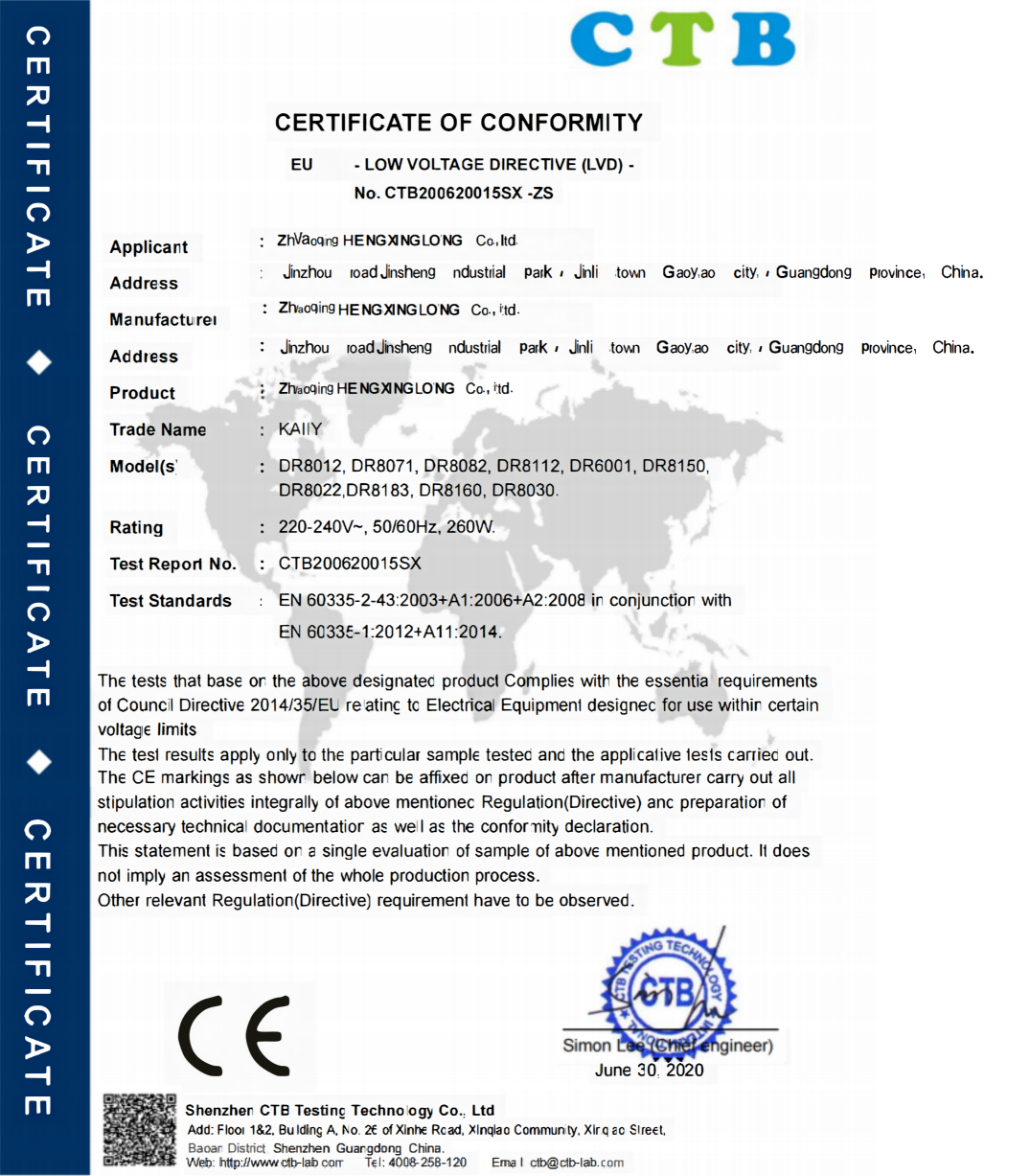 CERTIFICATE OF CONFORMITY