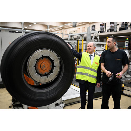 Germany`s Chancellor visits Continental tyre plant