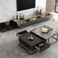 Modern Italian slate solid wood square coffee table Nordic storage telescopic TV cabinet combination1