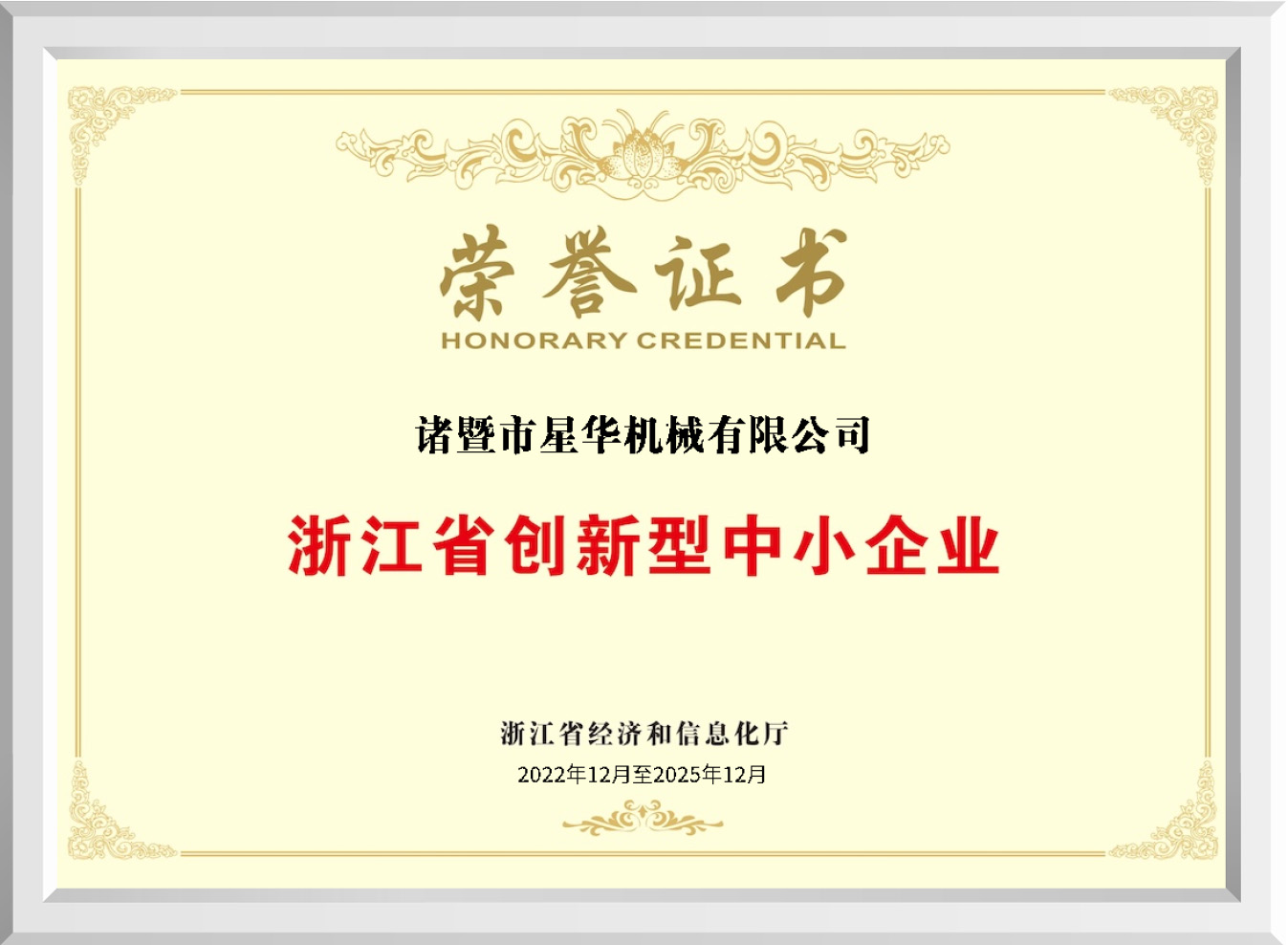Honor Certificate for Zhejiang Innovative Small‑ and Medium‑sized Enterprises