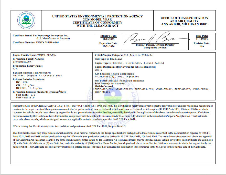 CERTIFICATE OF CONFORMITY WITHTHE CLEANAIRACT