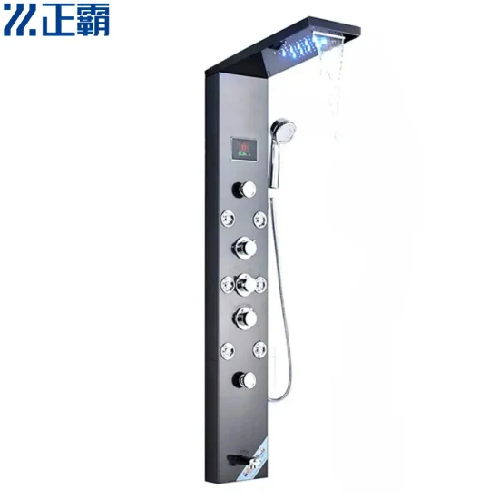 8039LED Shower Panel Black 304 Stainless Steel Bathroom Shower Column1