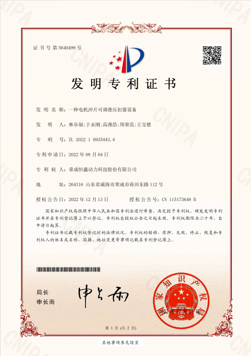 Patent Certificate for Invention
