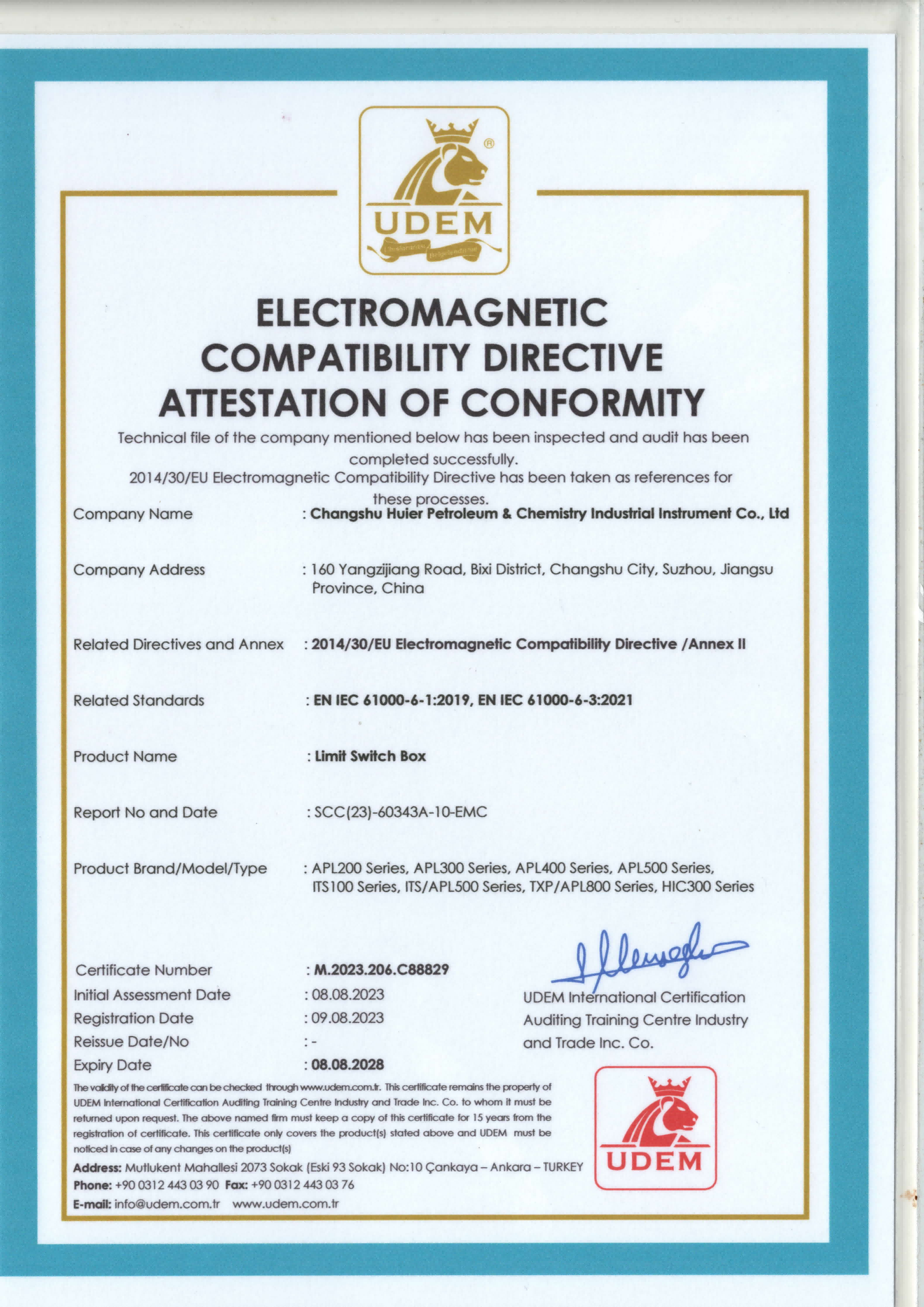 Limit switch CE certificate