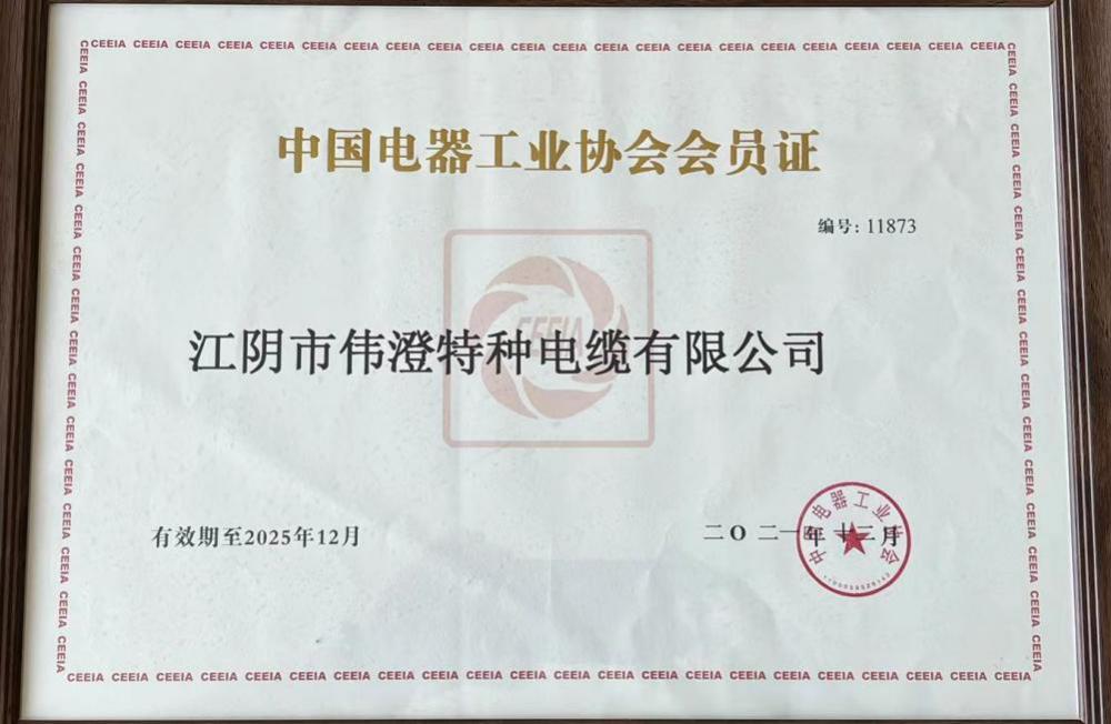 中国电器工业协会会员证书