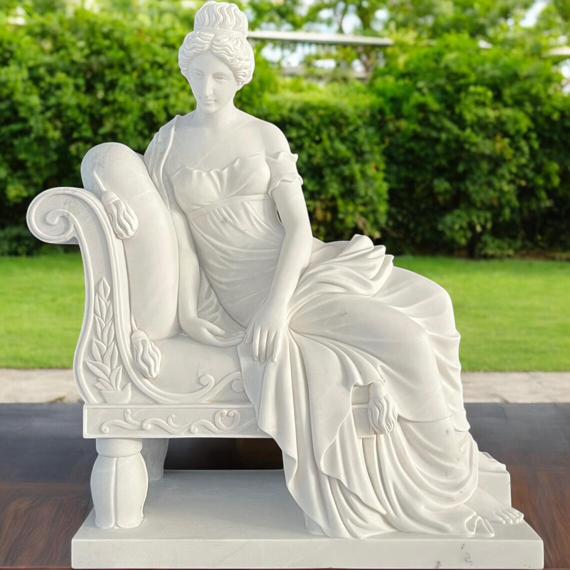 Marble Seated Lady Statue Elegant Garden Sculpture
