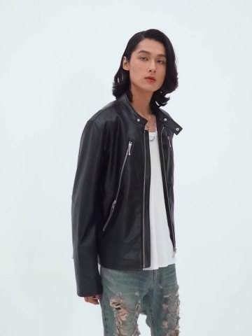 New Fashion PU Leather jacket streetwear zipper Stand Collar Spring coat for men1