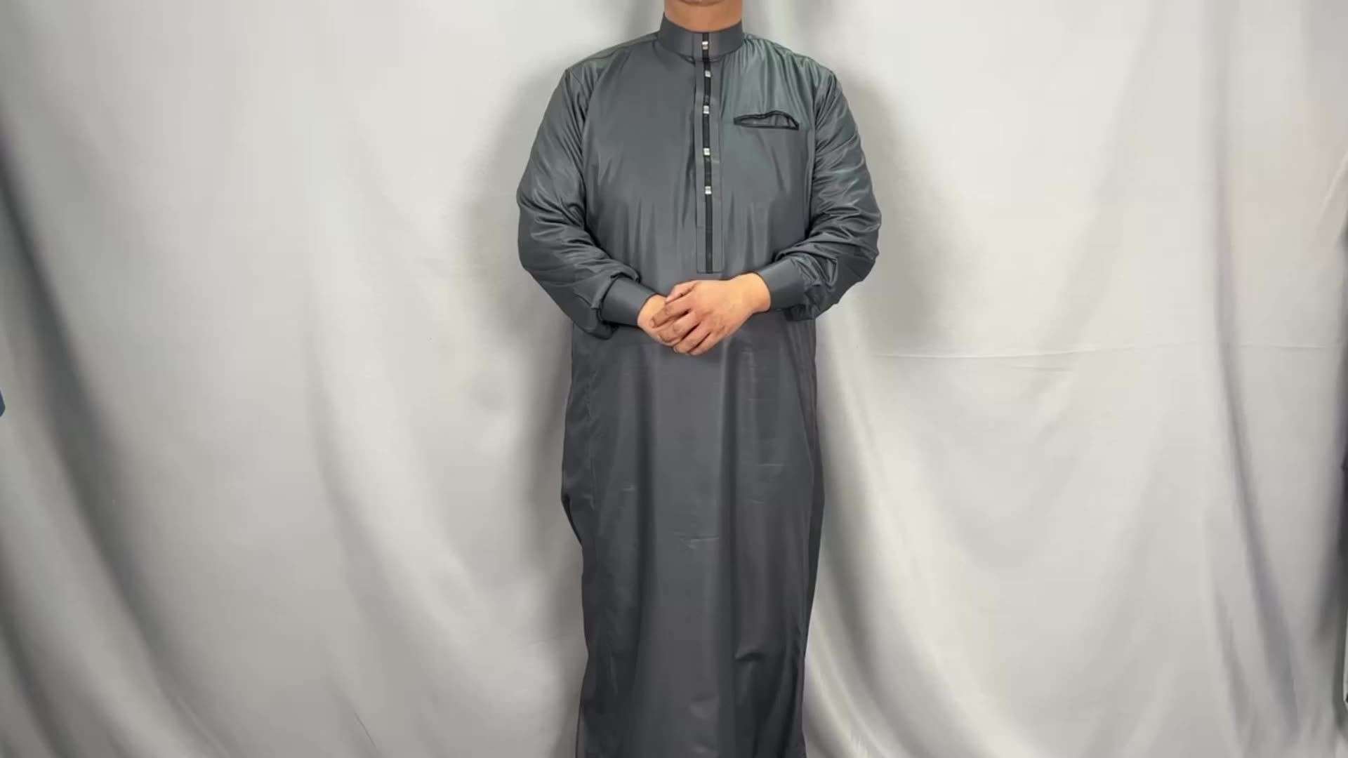 Musulmano arabo medio -orientale maschile maschile a manica lunga colore ricamato costume nazionale islamico abito lungo uomo musulmano thobe1