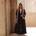 جدید دوزی پلی استر اپن عبای زنانه مسلمان دبی عبای لباس اسلامی متوسط ​​مشکی عبای1