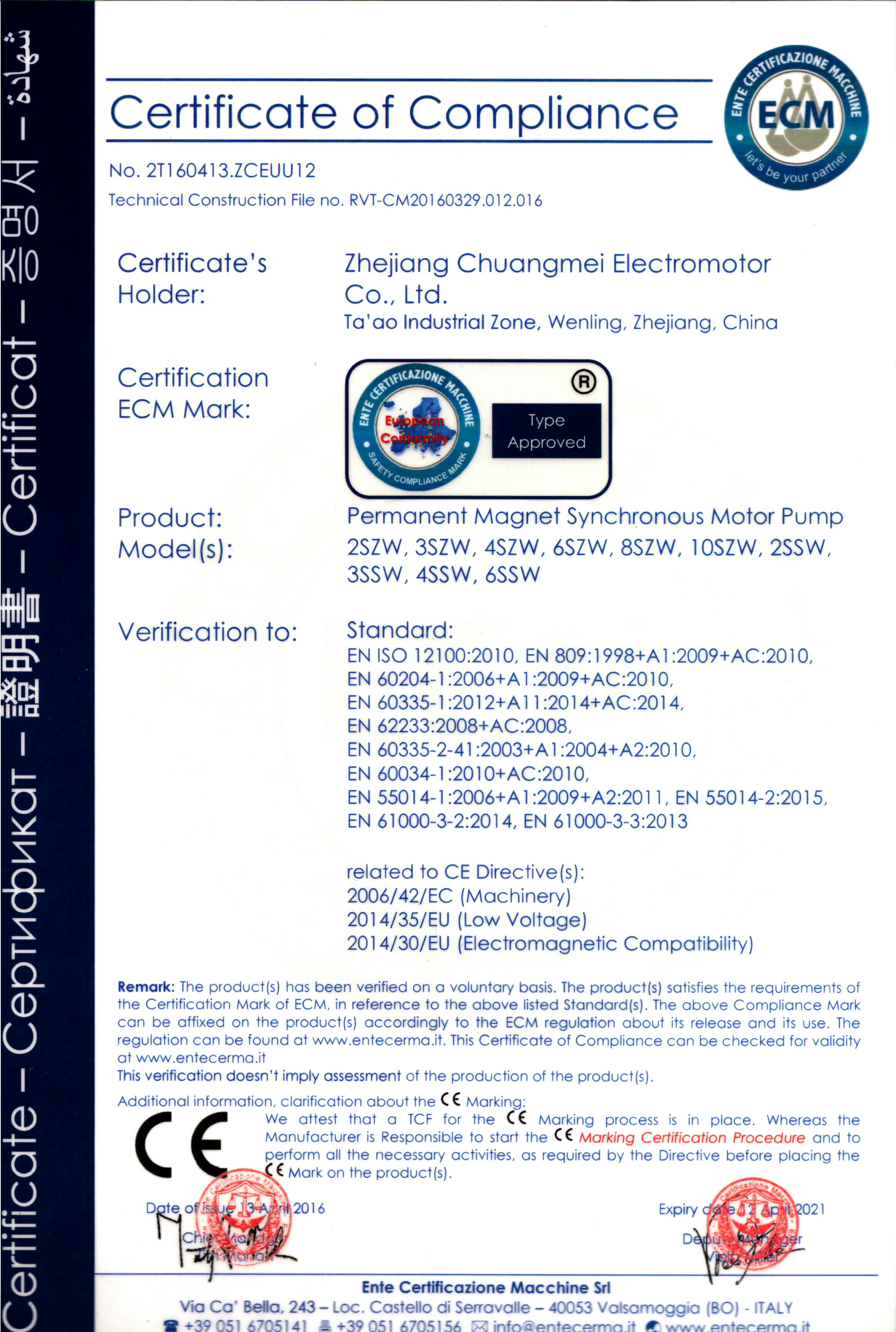 Permanent magnet synchronous motor deep well pump CE