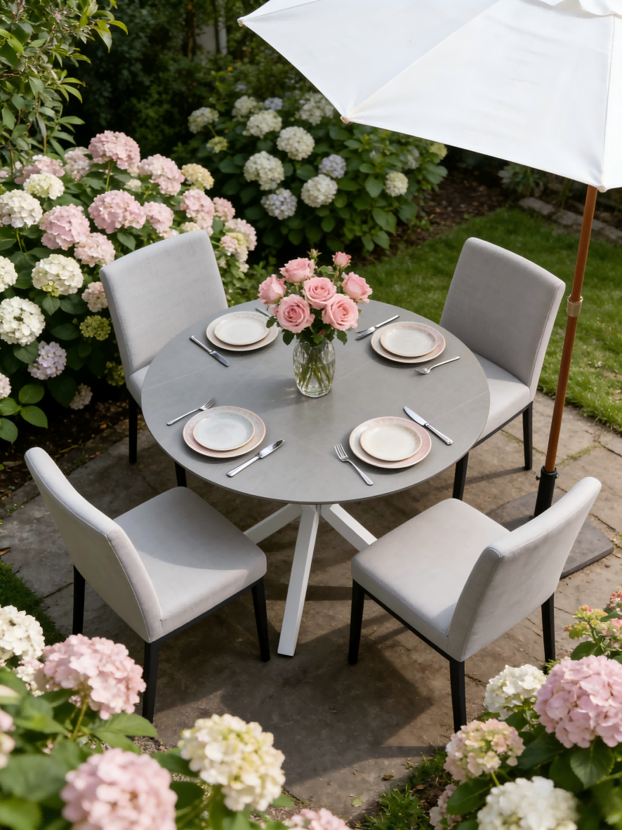 Mesa exterior redonda moderna elegante BR-25DT207-1 que caracteriza a superfície de pedra aglomerada durável