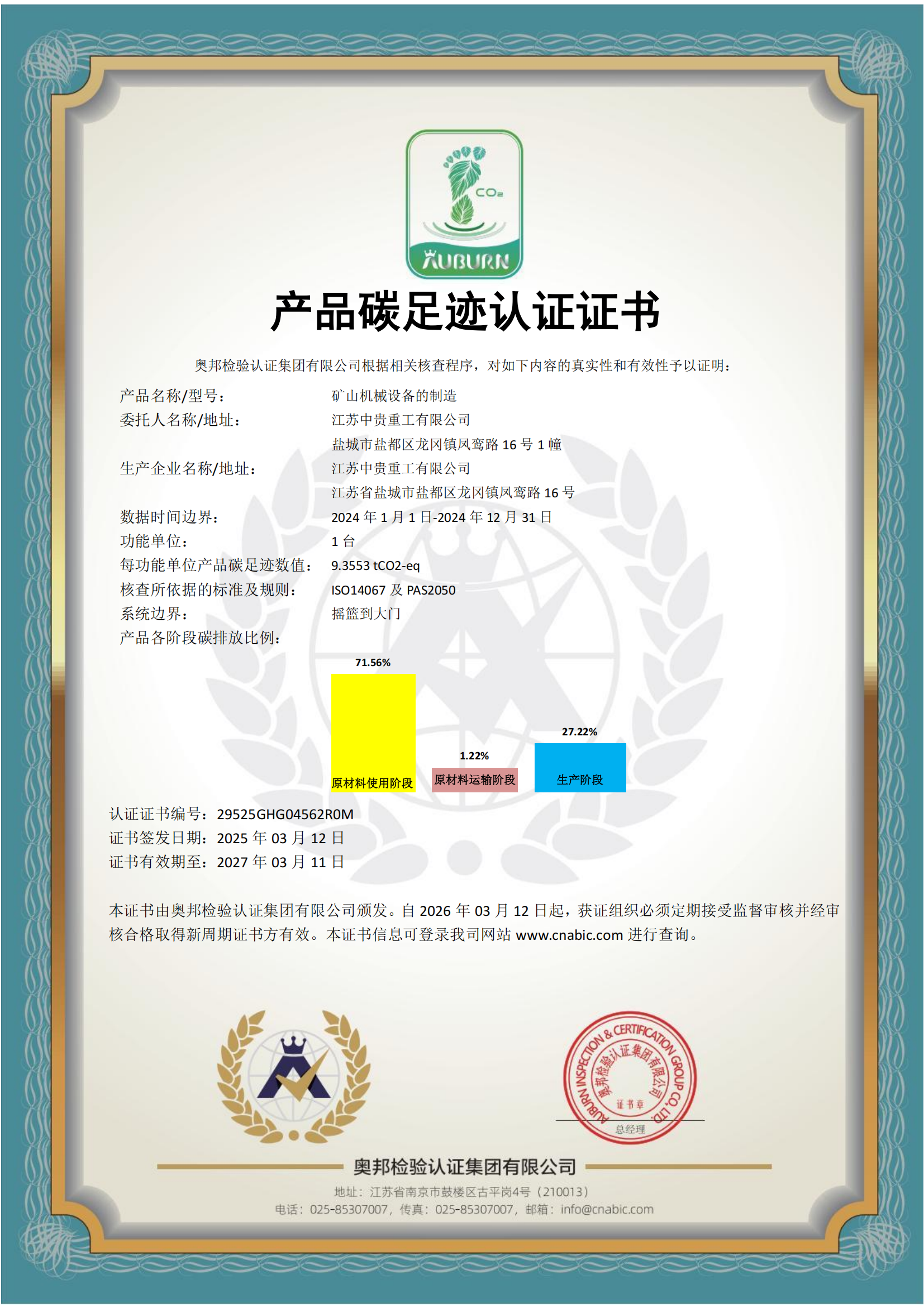 Product carbon footprint Certification certificate
