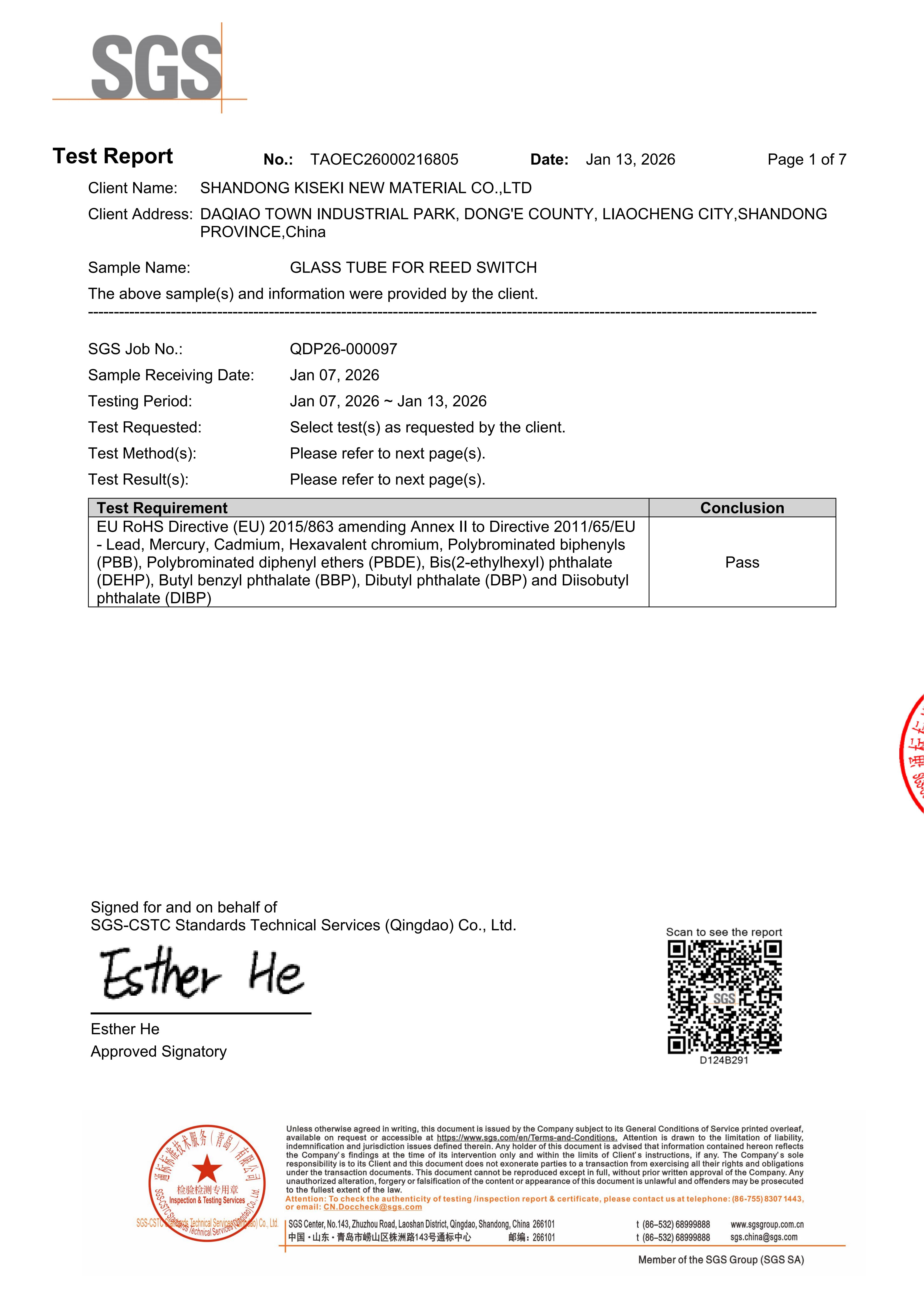 Reed switch RoHS report