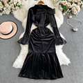 Ladies Black Ruffled Bow Vintage Formal Dress1