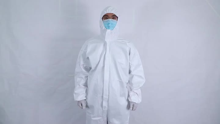 Macacão descartável microporoso para venda no atacado Macacão de proteção respirável com capuz - Compre roupa de proteção, macacão descartável, macacão de proteção.mp4