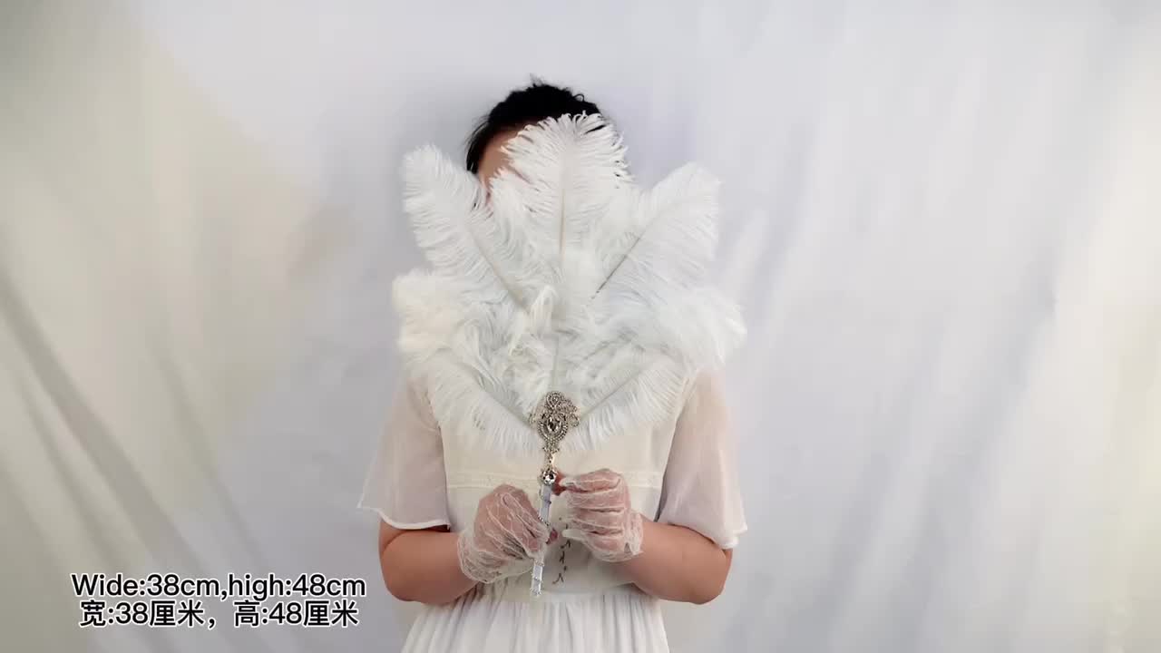 Vintage Bridal Feather Bouquet 1920s Ostrich Feather Fan Crystal Bridesmaid Bouquet 20s Gatsby Wedding Bouquet Flapper1