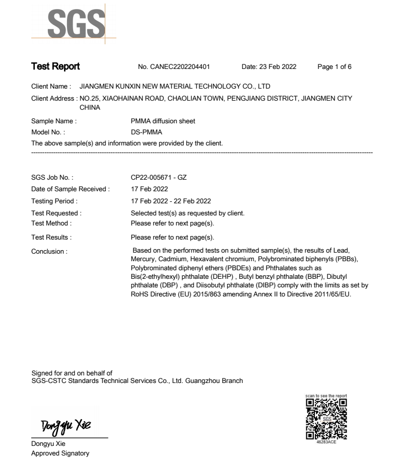 Lighting Diffuser SGS Report