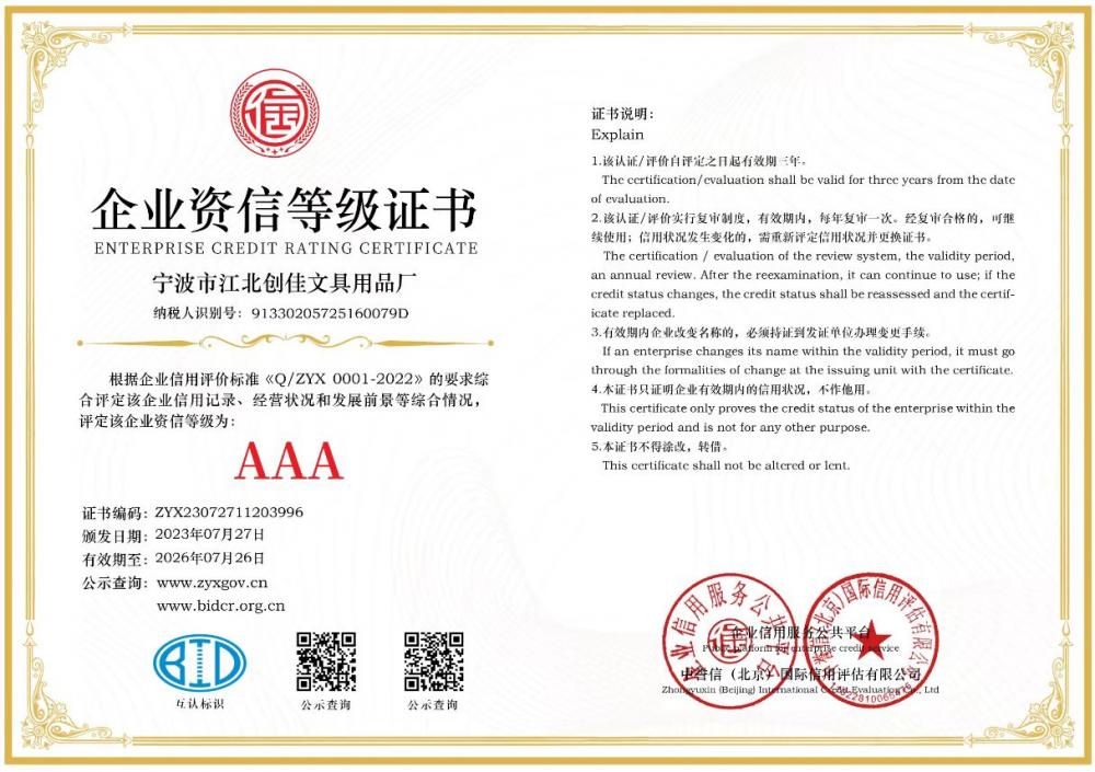 ENTERPRISE CREDIT RATING CERTIFICATE