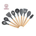 Wooden Handle Silicone Kitchen Utensil Set - 9 Piece Cooking Tools1